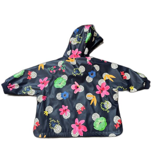 Catimini Girl's Blue Floral Print Rain Zip Up Hooded Jacket Coat 18M - Picture 3 of 10